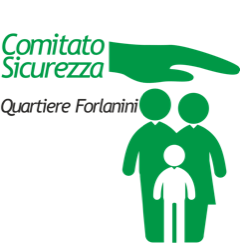 Logo ufficiale in colore verde del Comitato Sicurezza Quartiere Forlanini, raffigurante una mano protettiva sopra le sagome stilizzate di una famiglia.